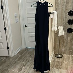 Theia Navy Blue Mesh Panel Back High Lo Formal Dress Gown sz 4